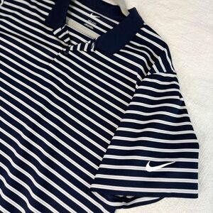 Nike Navy and White Striped Dri-FIT Polo